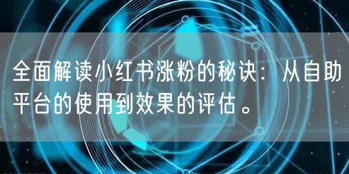 全面解读小红书涨粉的秘诀:从自助平台的使用到效果的评估。